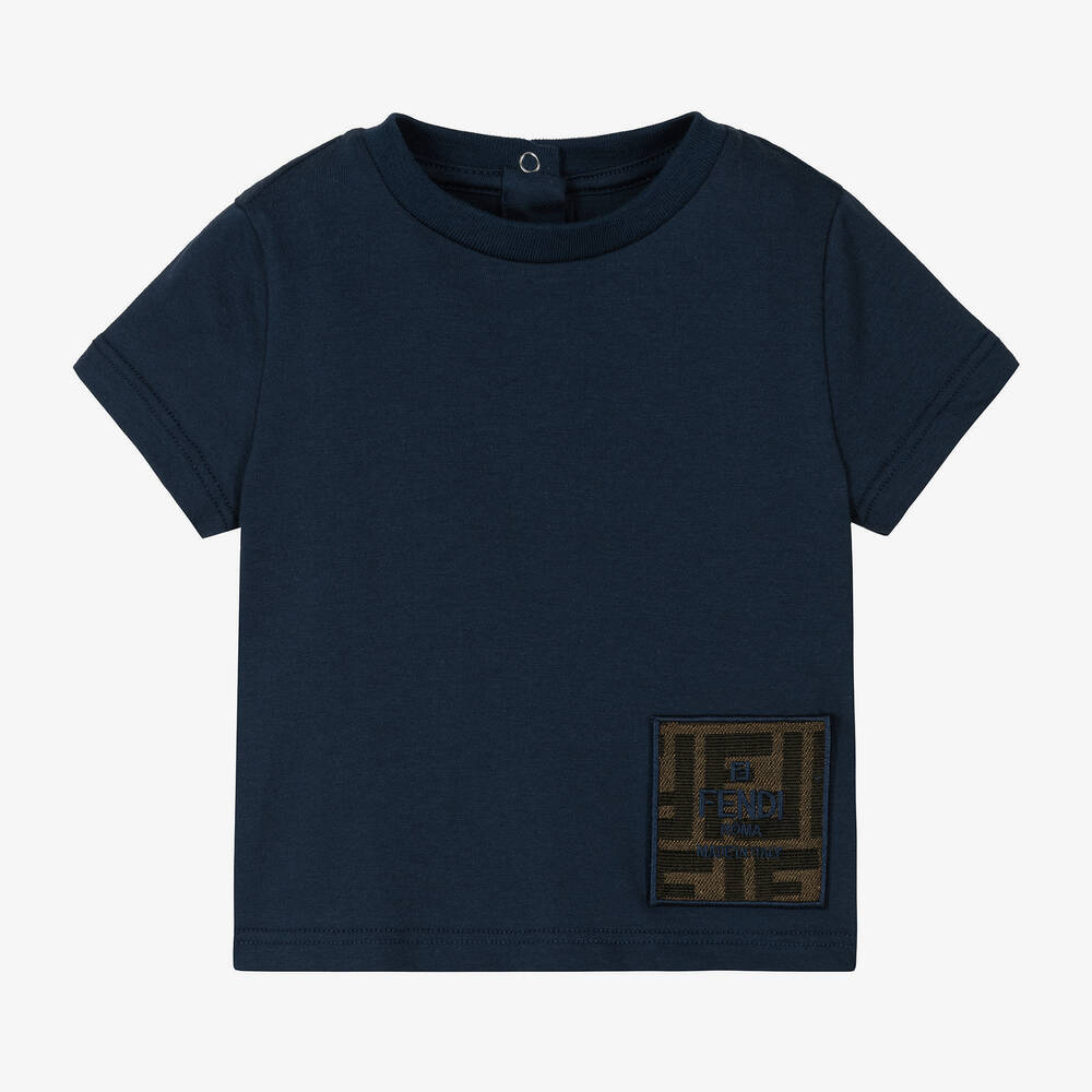 Fendi - T-shirt bleu marine en coton à écusson FF bébé | Childrensalon