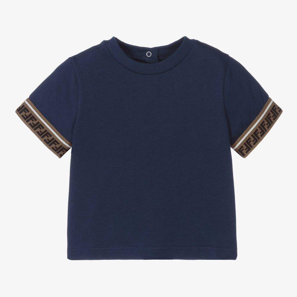Fendi - Navy Blue FF Logo Baby T-Shirt | Childrensalon