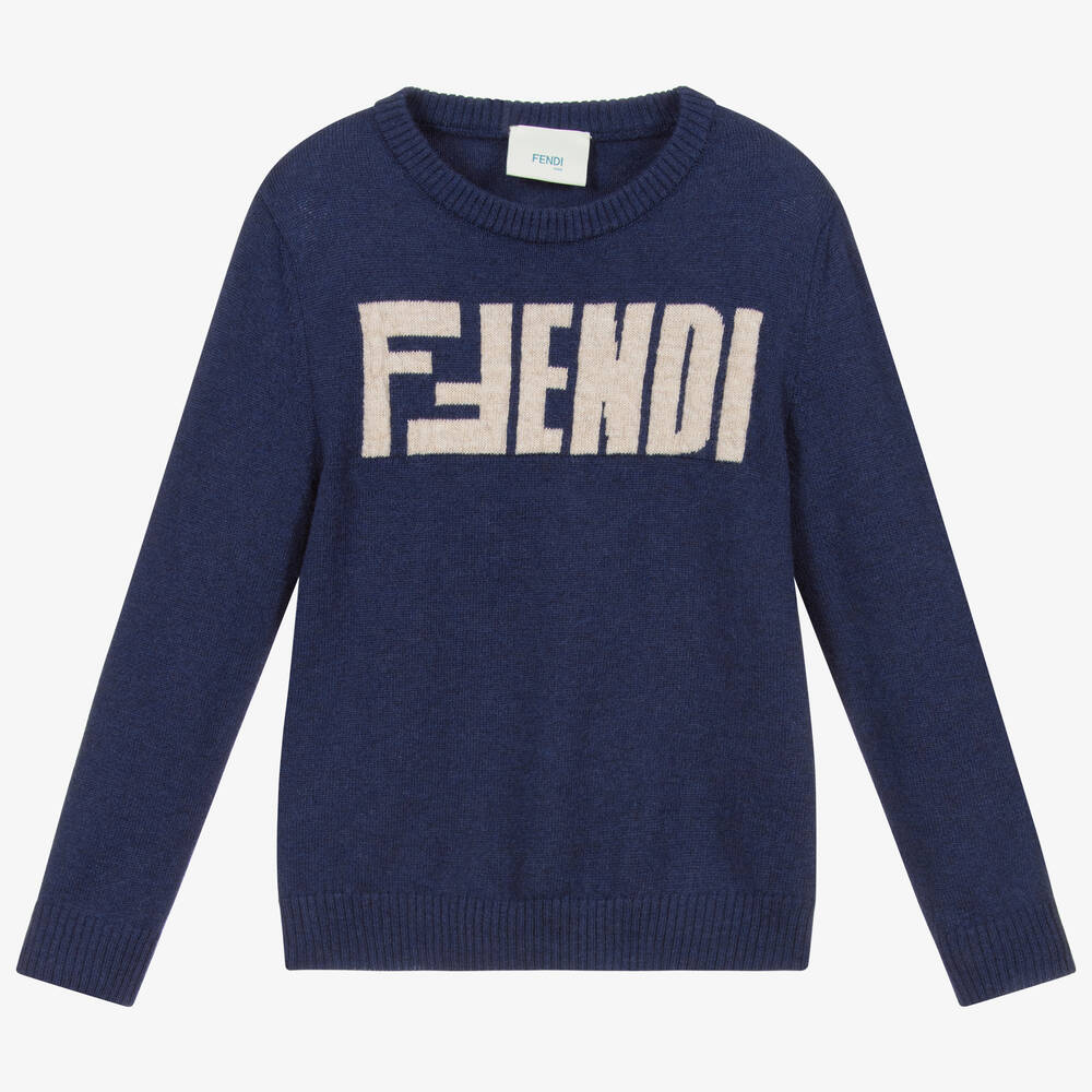 Fendi Kids' Boys Navy Blue Knitted Wool Jumper