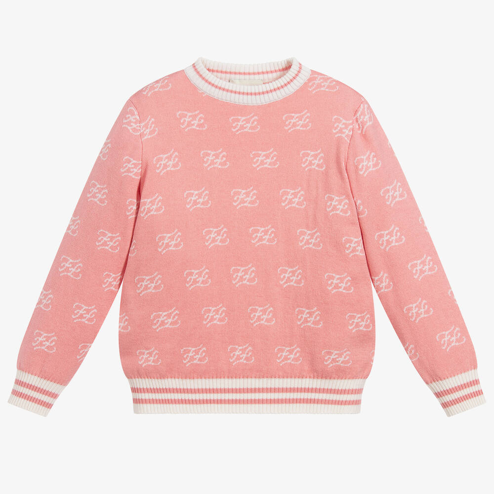 Fendi Kids' Girls Pink Cotton & Cashmere Jumper