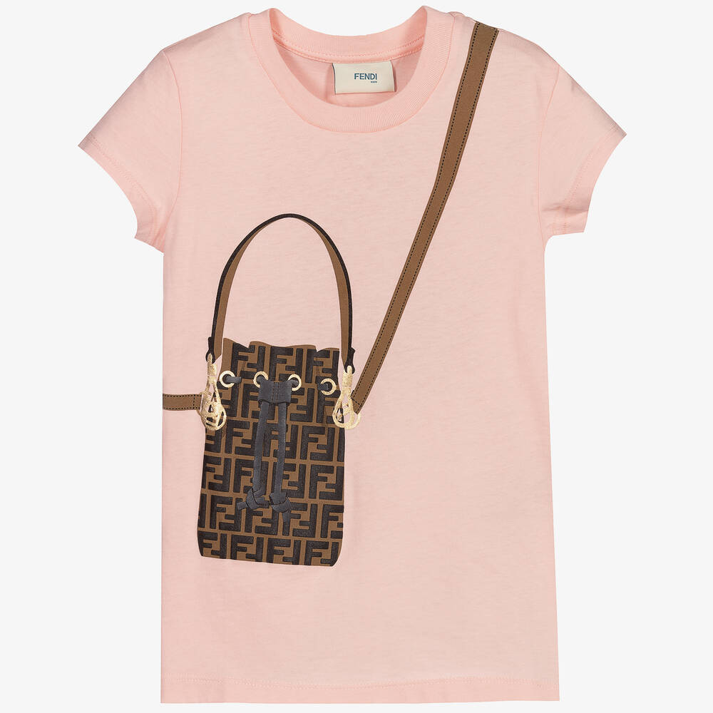Fendi Kids' Girls Pink Cotton Ff Bag T-shirt