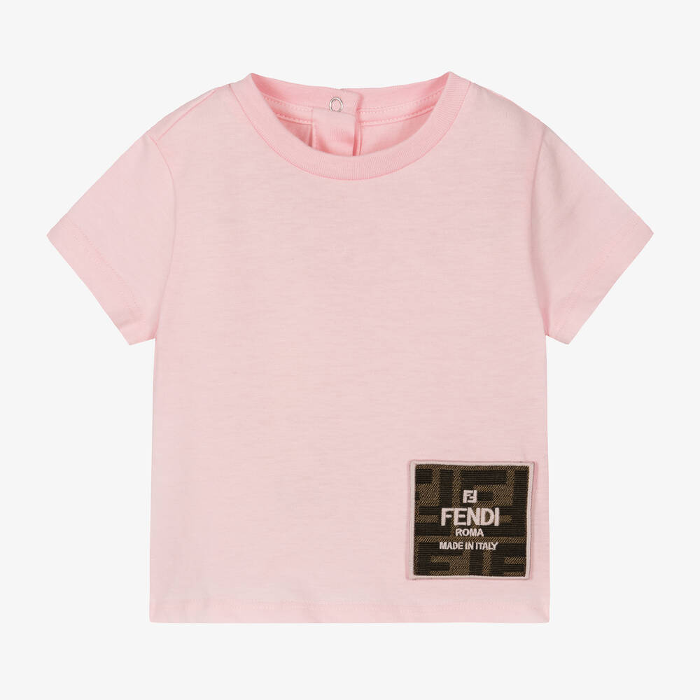 Fendi - T-shirt rose en coton à écusson FF bébé | Childrensalon