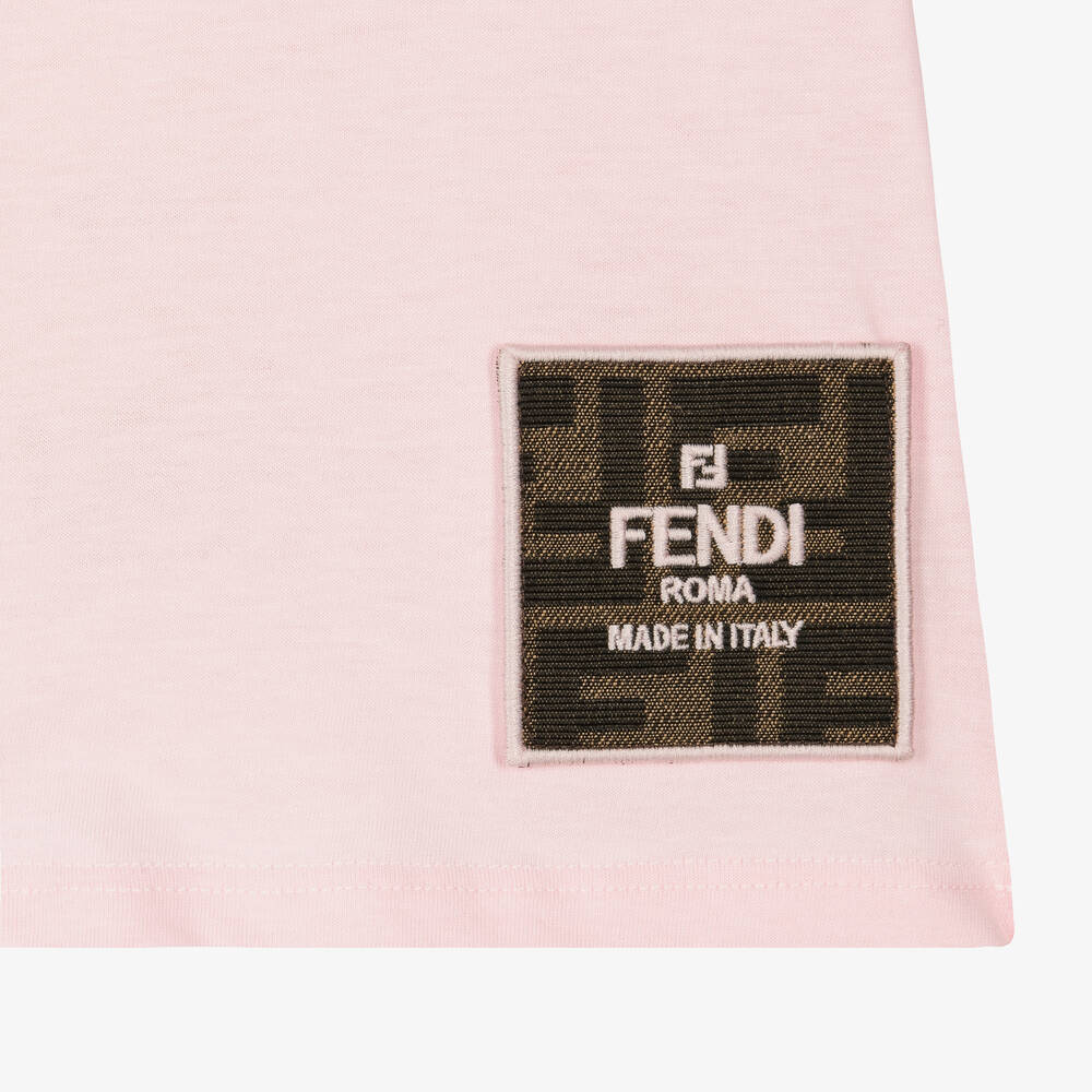 Fendi - Pink Cotton FF Logo Patch Baby T-Shirt | Childrensalon