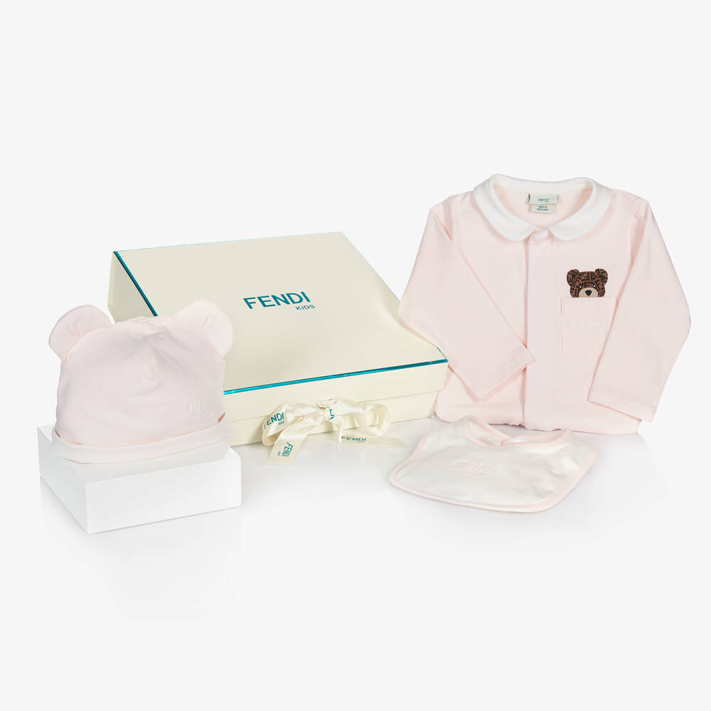 Fendi - Pink Cotton Jersey Babysuit Set | Childrensalon