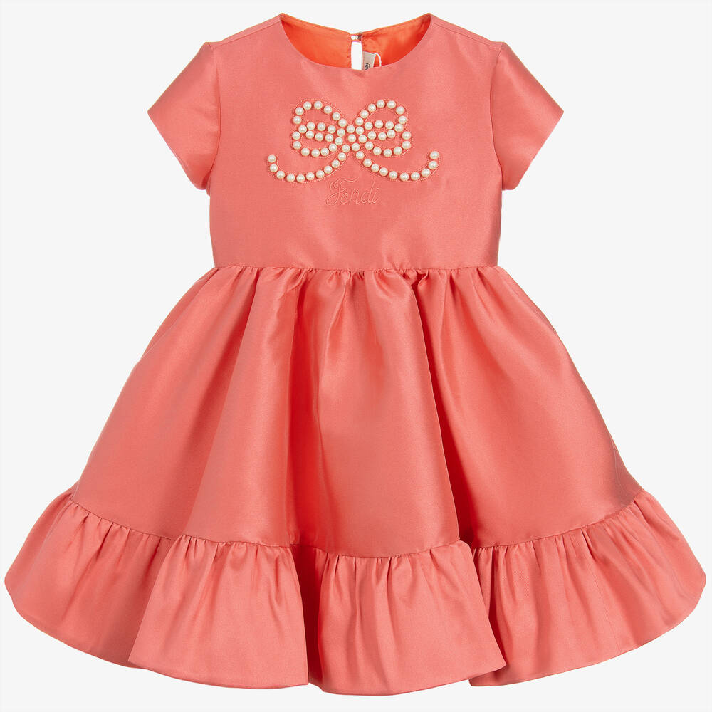 Fendi Kids' Girls Pink Silk Blend Dress In Orange