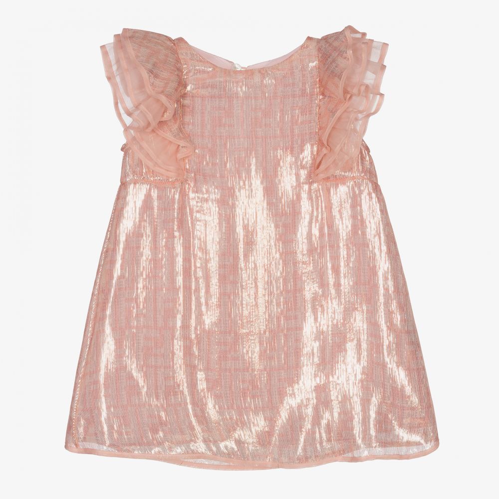 Fendi Girls Pink Silk Lurex Baby Dress