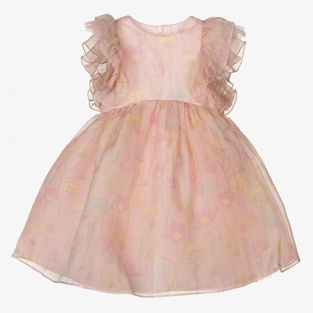 Fendi Girls Pink Silk Organza Baby Dress