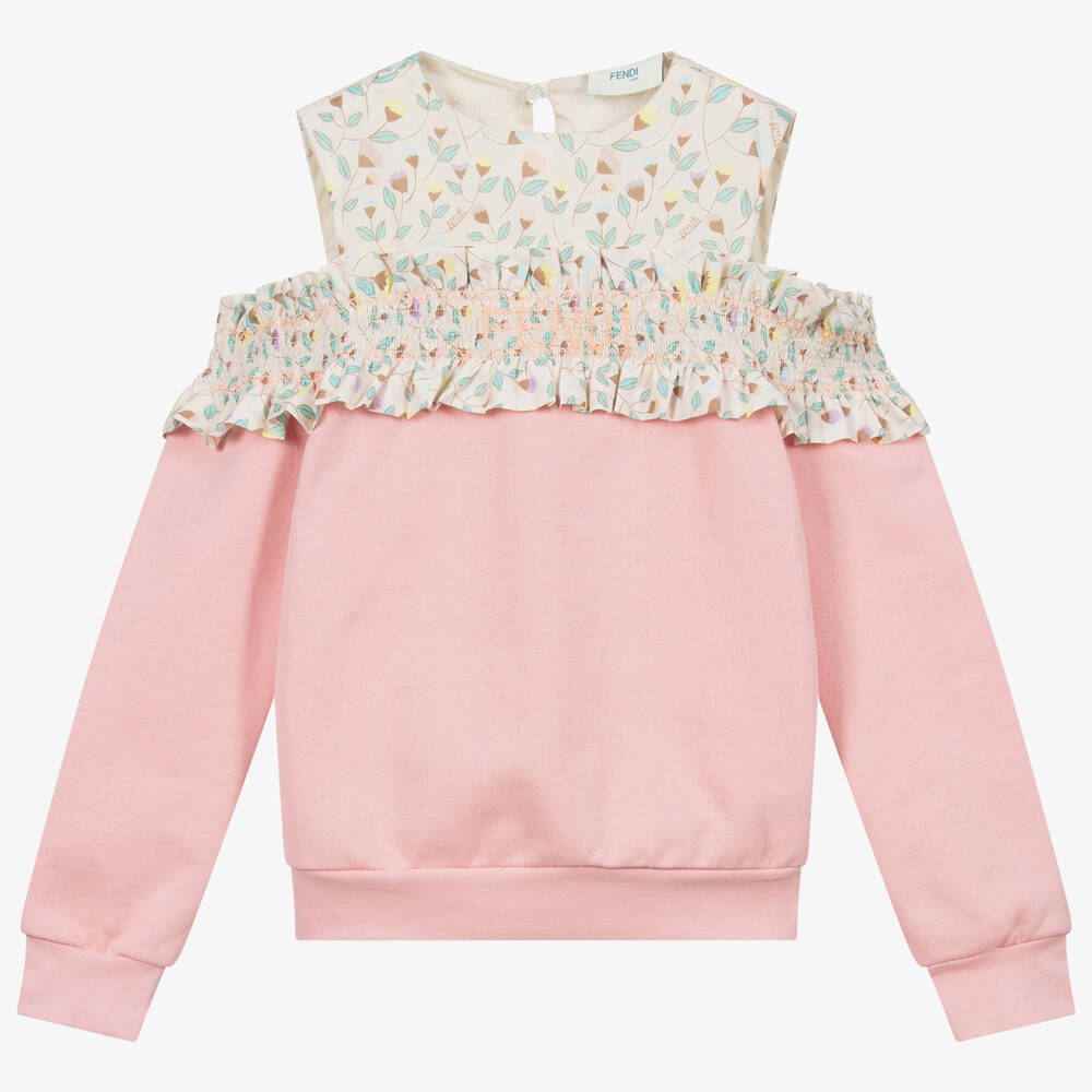 Fendi Kids' Girls Pink Smocked Cotton Sweatshirt