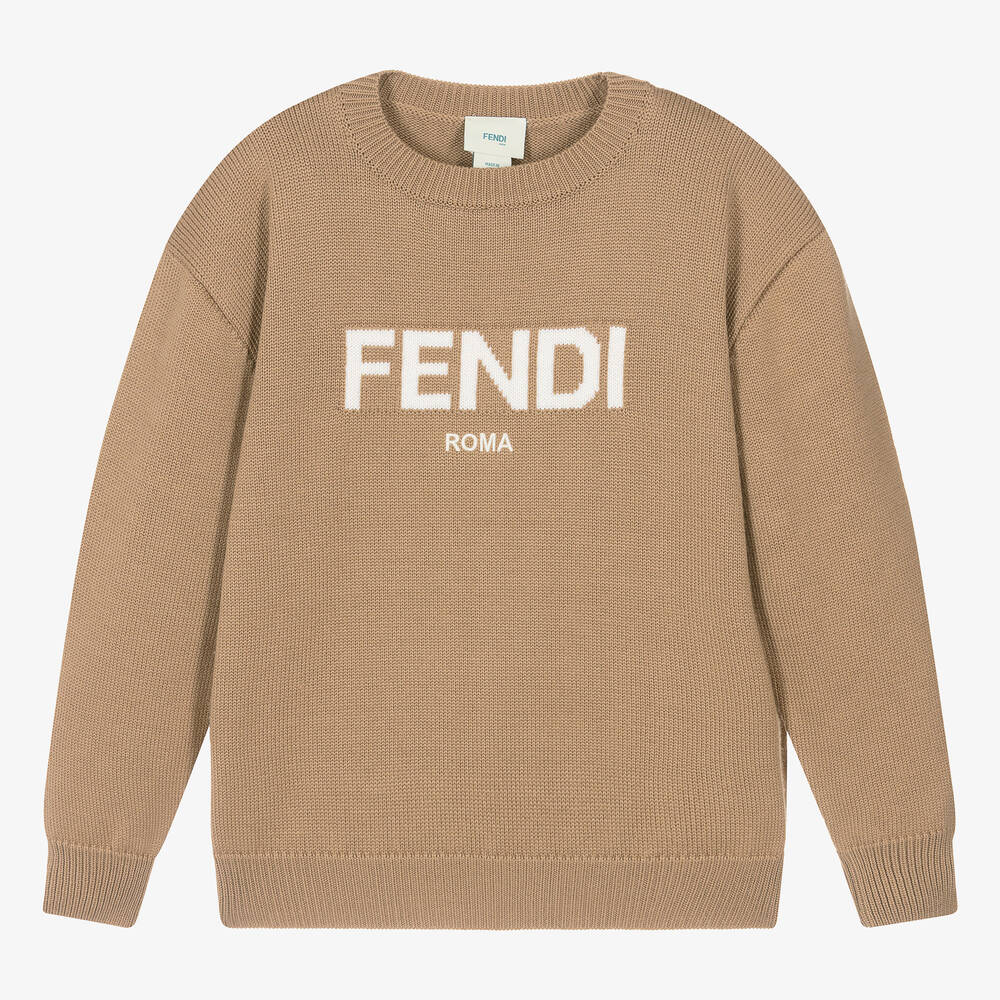 Fendi - Teen Beige Knitted Wool Sweater | Childrensalon