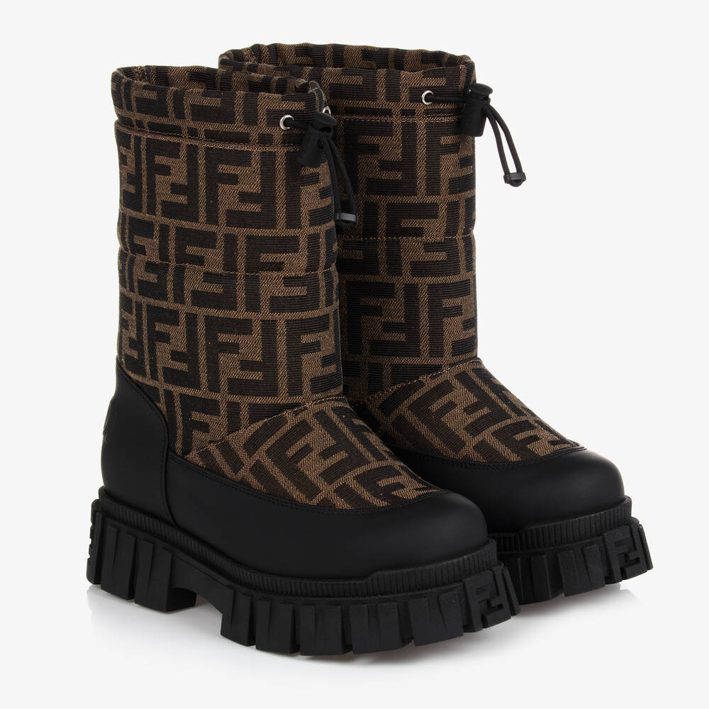 Fendi - Teen Black & Brown FF Snow Boots | Childrensalon