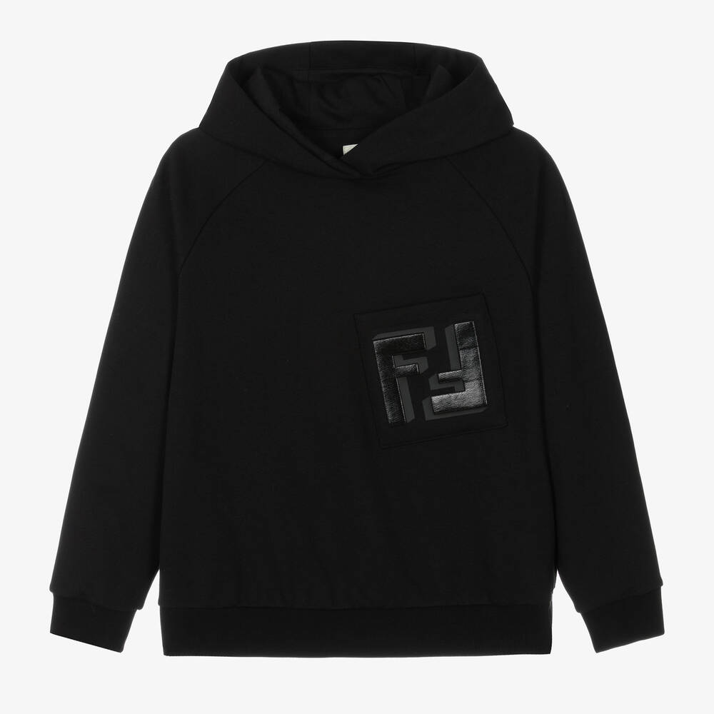 Fendi - Teen Black Cotton FF Logo Hoodie | Childrensalon