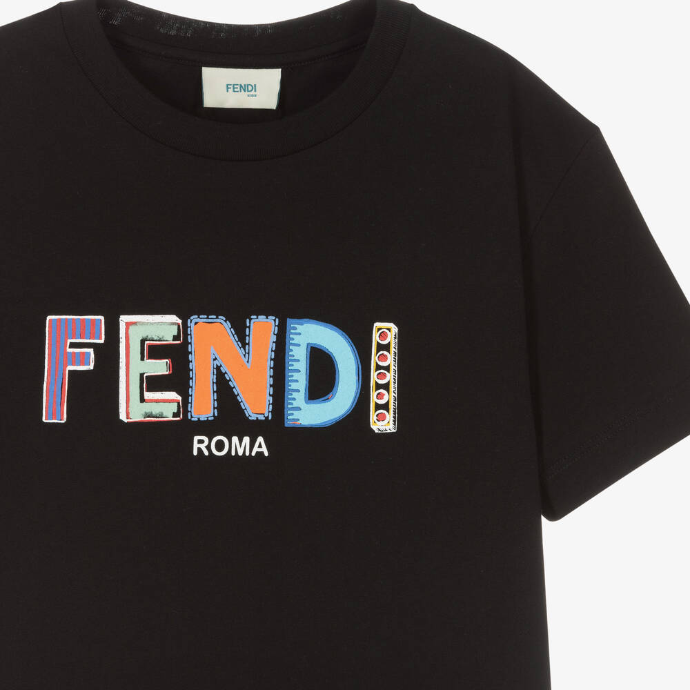 Fendi - Teen Black Cotton Logo T-Shirt | Childrensalon