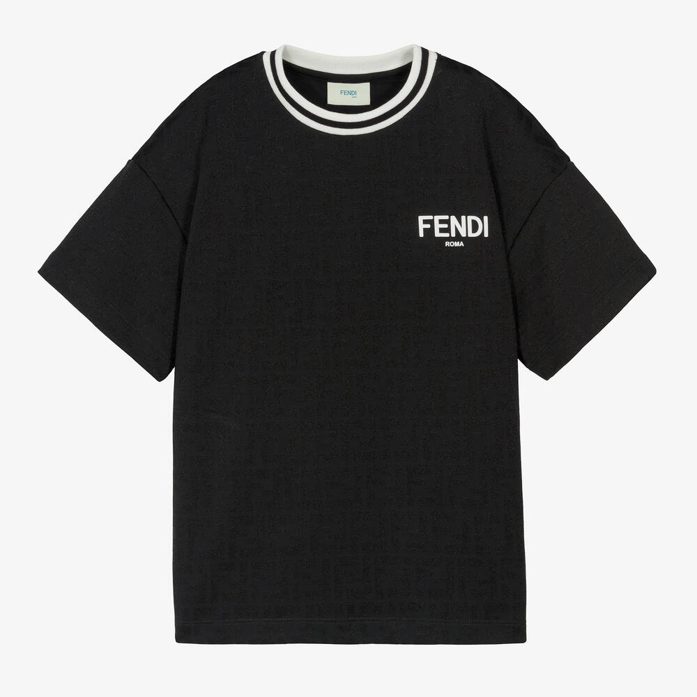 Fendi - Черная жаккардовая футболка с принтом FF | Childrensalon
