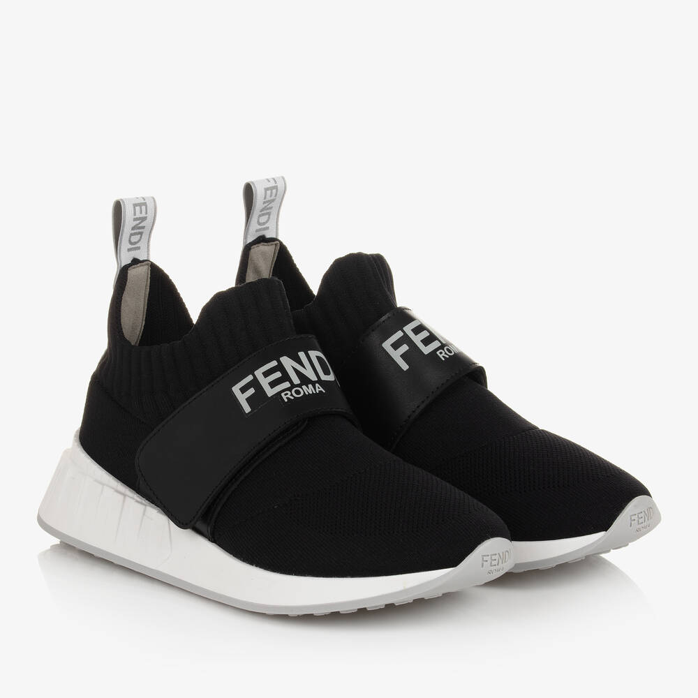 Fendi - Schwarze Teen Socken-Sneaker aus Mesh und Leder | Childrensalon