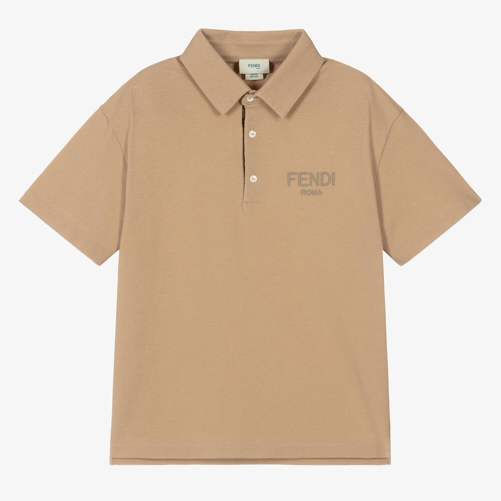 Fendi - Teen Boys Beige Roma Polo Shirt | Childrensalon