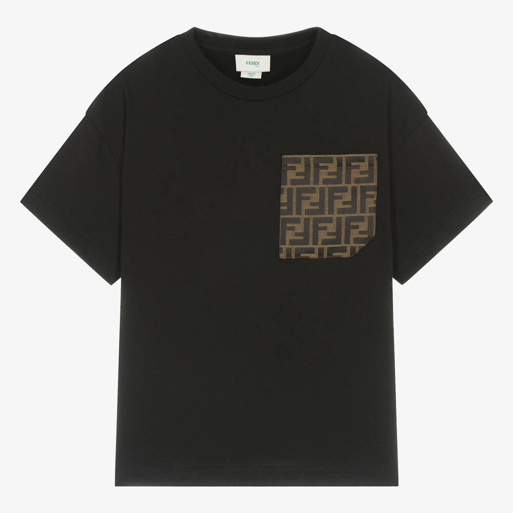Fendi - Teen Boys Black Cotton FF Pocket T-Shirt | Childrensalon