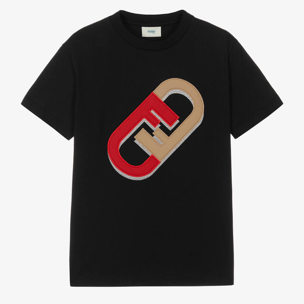 Fendi - Teen Boys Black Cotton Logo T-Shirt  | Childrensalon