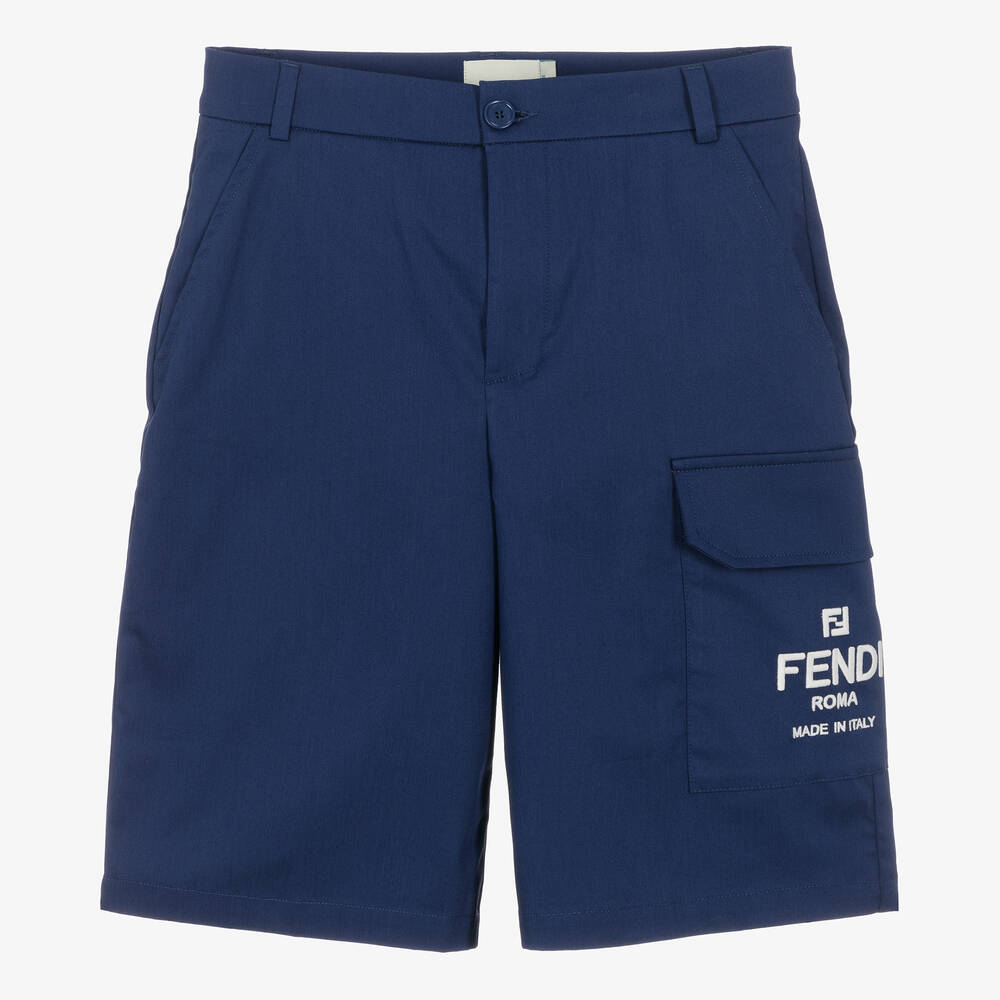 Fendi Teen Boys Blue Cotton Gabardine Shorts