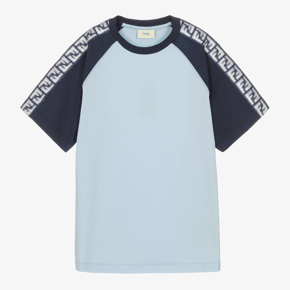 Fendi - Teen Boys Blue Cotton Logo T-Shirt | Childrensalon