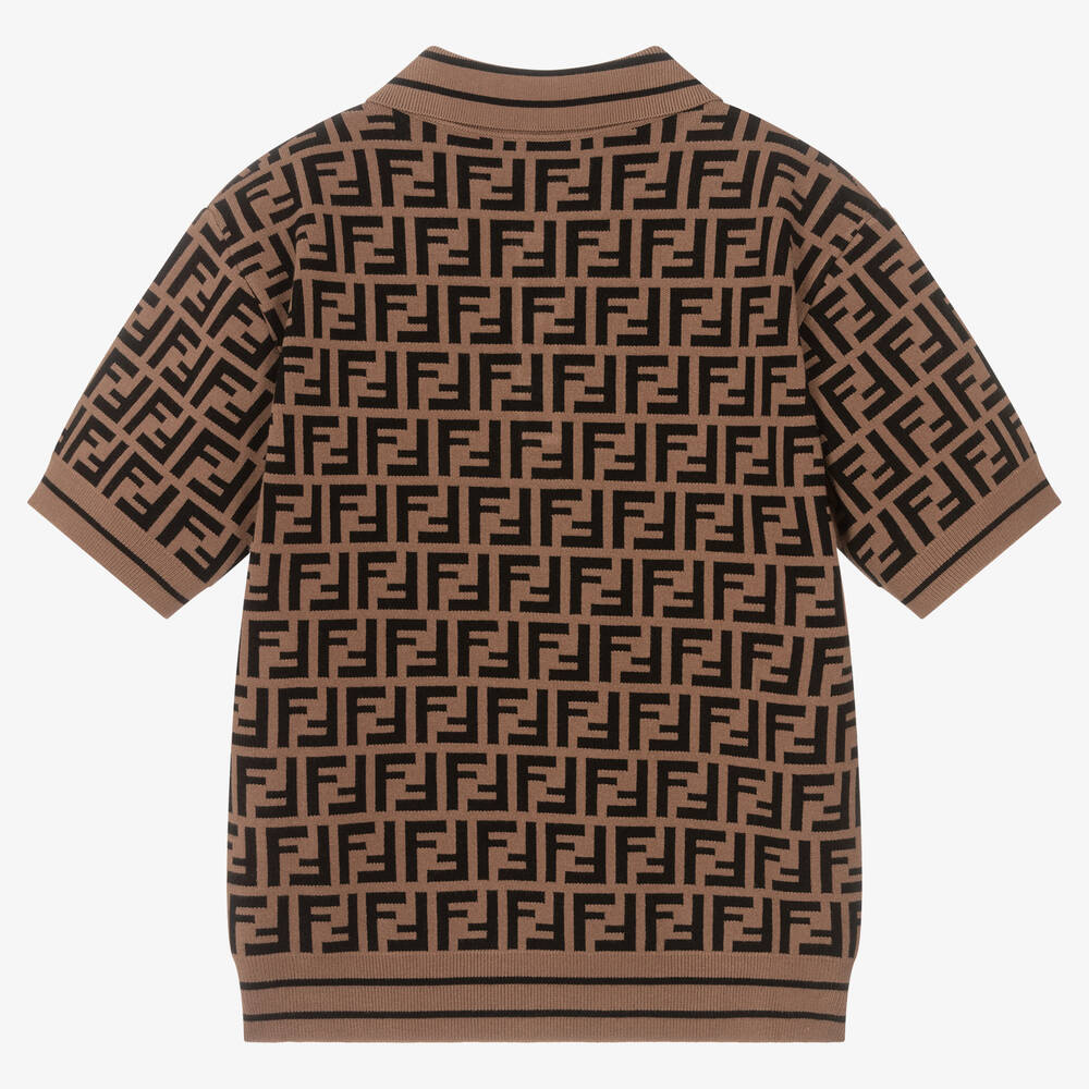 Fendi - Teen Boys Brown Logo Knitted Polo Shirt | Childrensalon