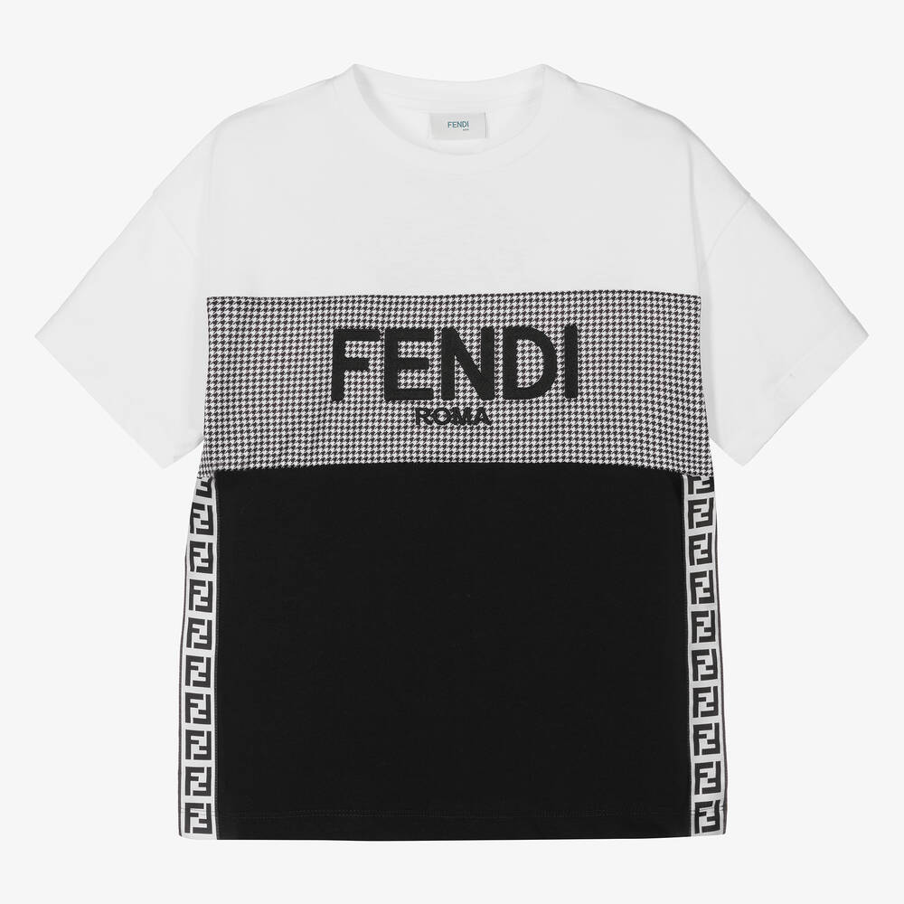 Fendi - Teen Boys Cotton Houndstooth Logo T-Shirt | Childrensalon