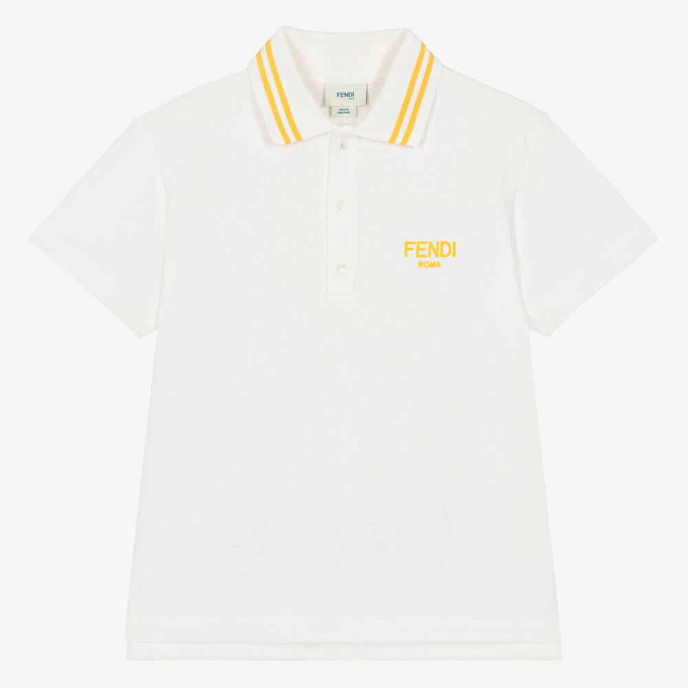 Fendi - Teen Boys Ivory Cotton Piqué Polo Shirt | Childrensalon
