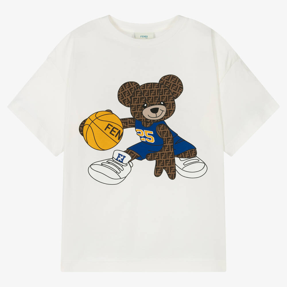 Fendi - Кремовая хлопковая футболка для мальчиков-подростков | Childrensalon