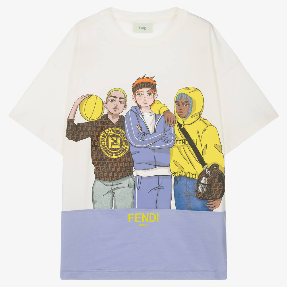 Fendi - Teen Boys Ivory Manga-Style Logo T-Shirt | Childrensalon