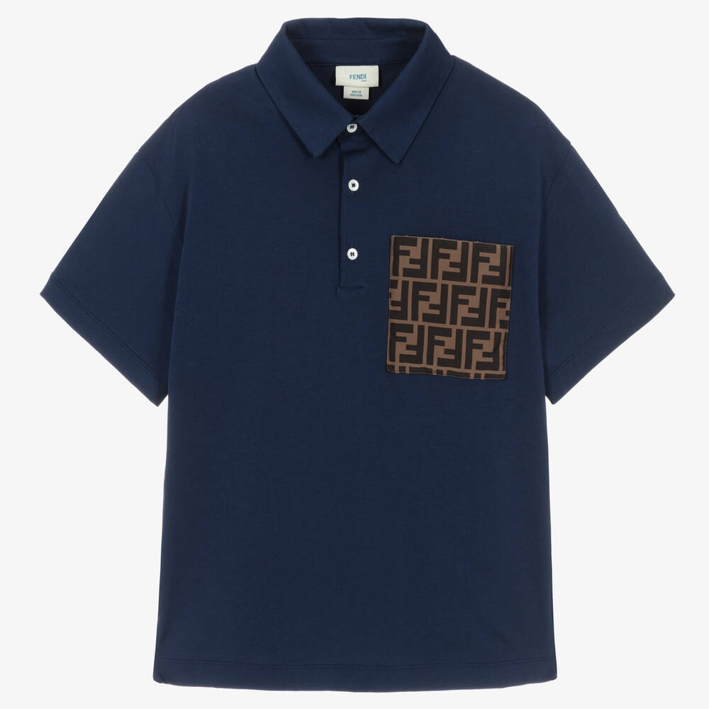 Fendi - Teen Boys Navy Blue FF Cotton Polo Shirt | Childrensalon