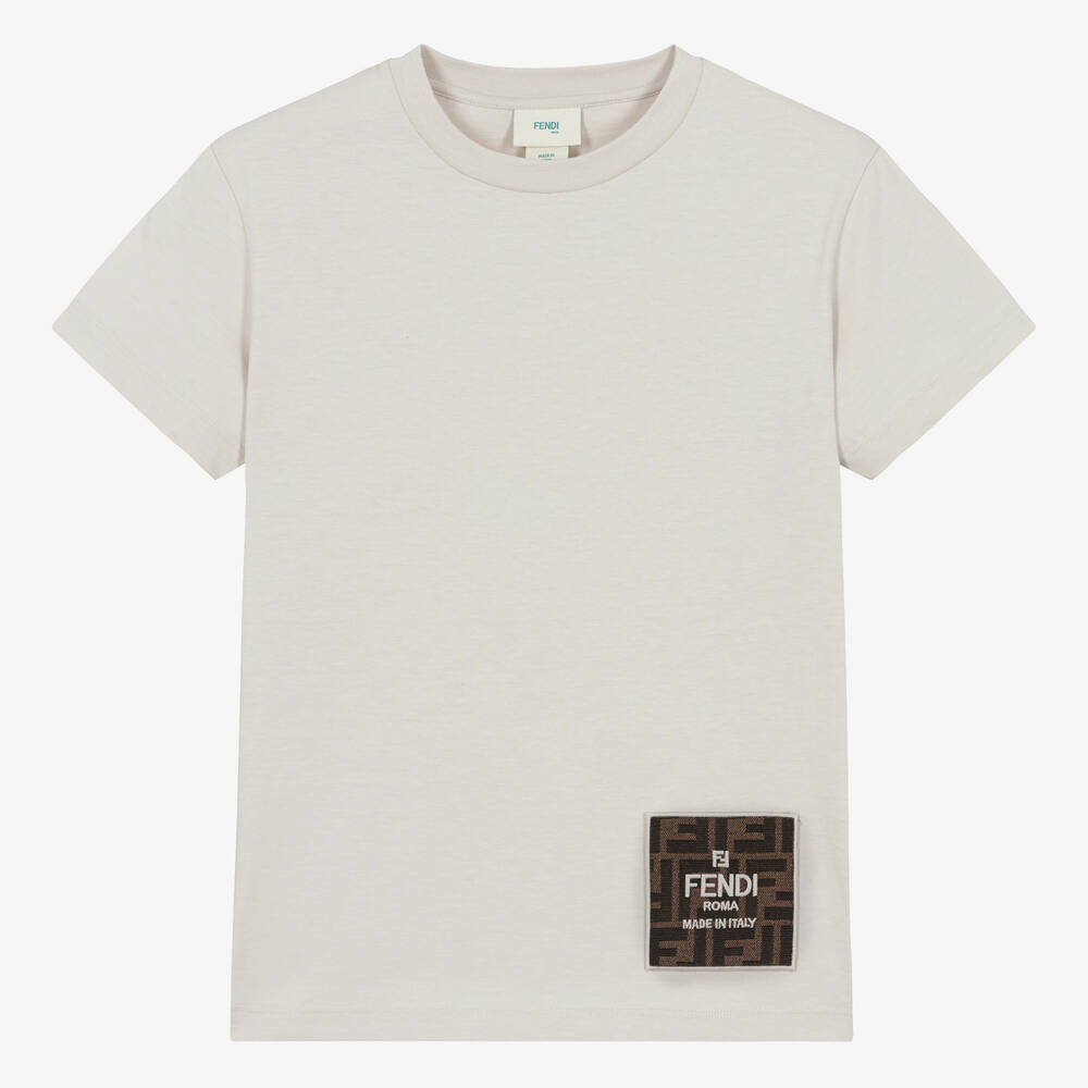 Fendi - Teen Boys Pale Grey Cotton T-Shirt | Childrensalon