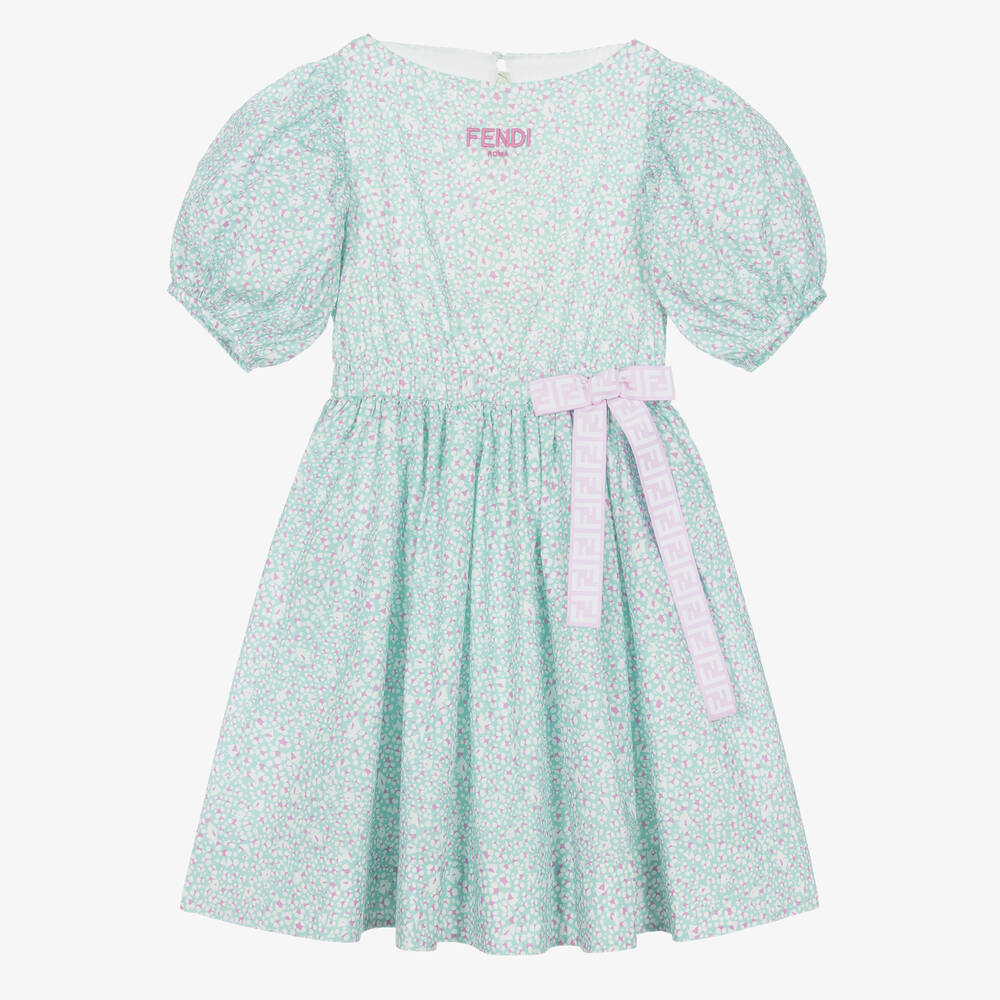 Fendi - Teen Girls Aqua Blue Cotton Dress | Childrensalon
