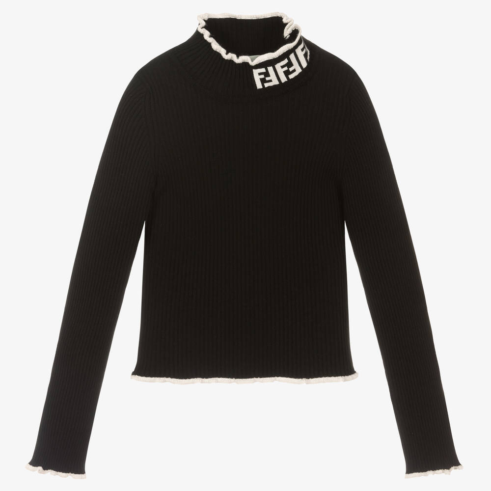 Fendi - Teen Girls Black Knit FF Logo Sweater  | Childrensalon