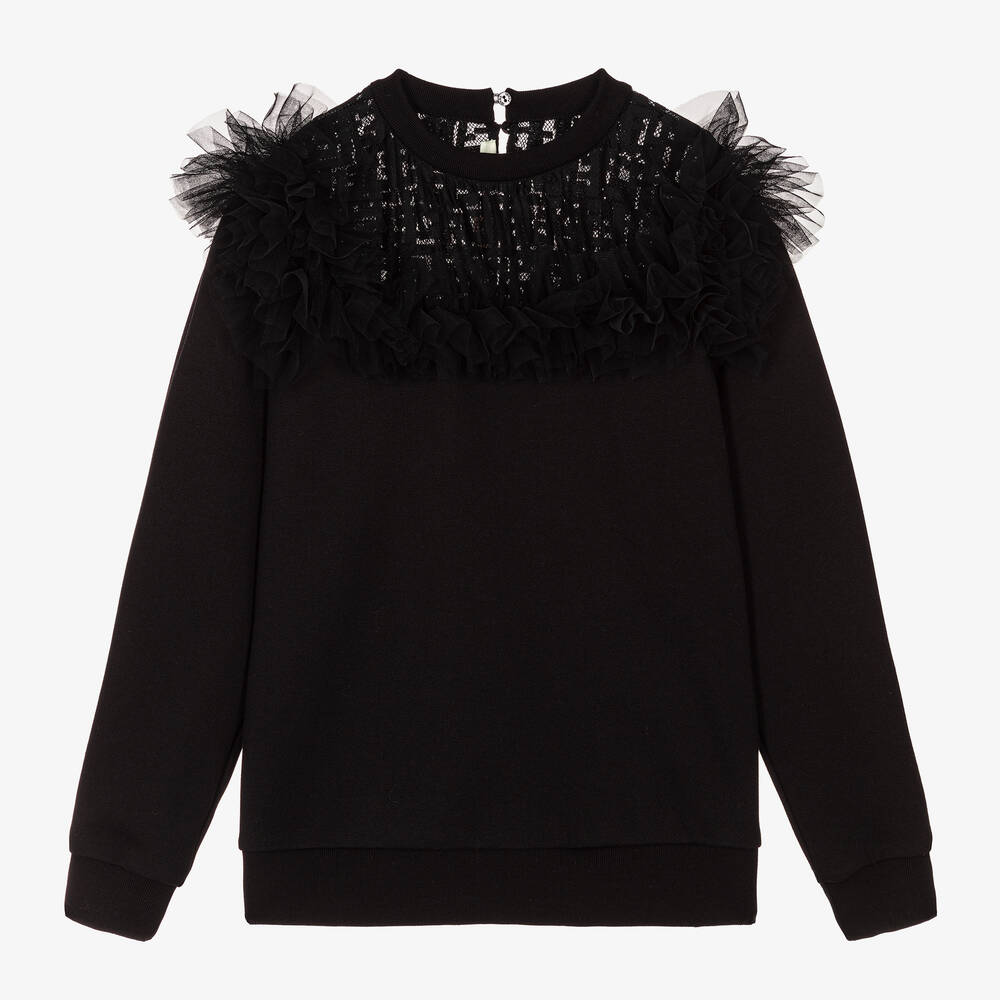 Fendi - Teen Girls Black Ruffle Sweatshirt | Childrensalon