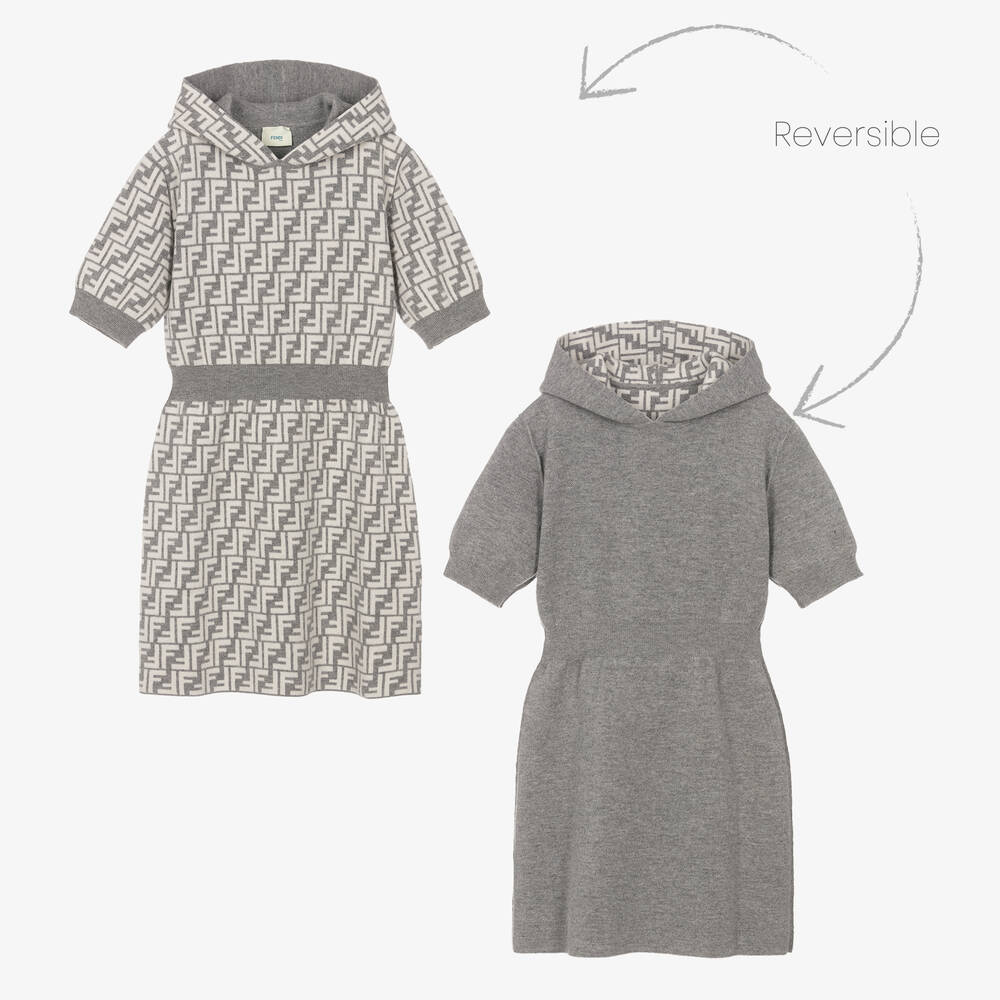 Fendi - Teen Girls Grey FF Wool & Cashmere Dress  | Childrensalon
