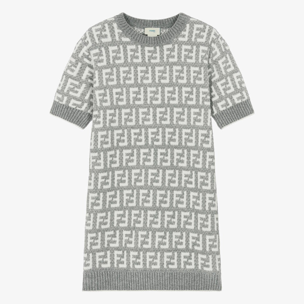 Fendi - Teen Girls Grey Knitted FF Monogram Dress | Childrensalon