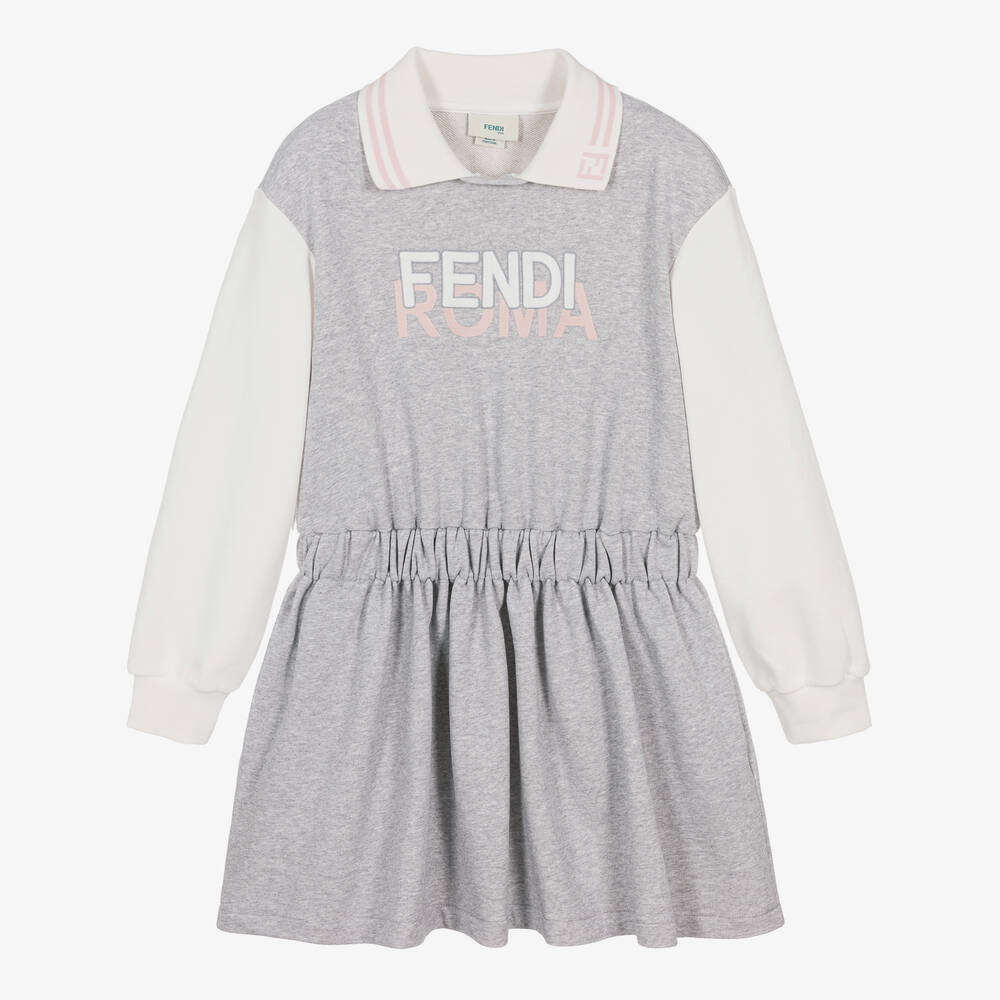 Fendi - Серое платье из меланжевого хлопкового джерси | Childrensalon