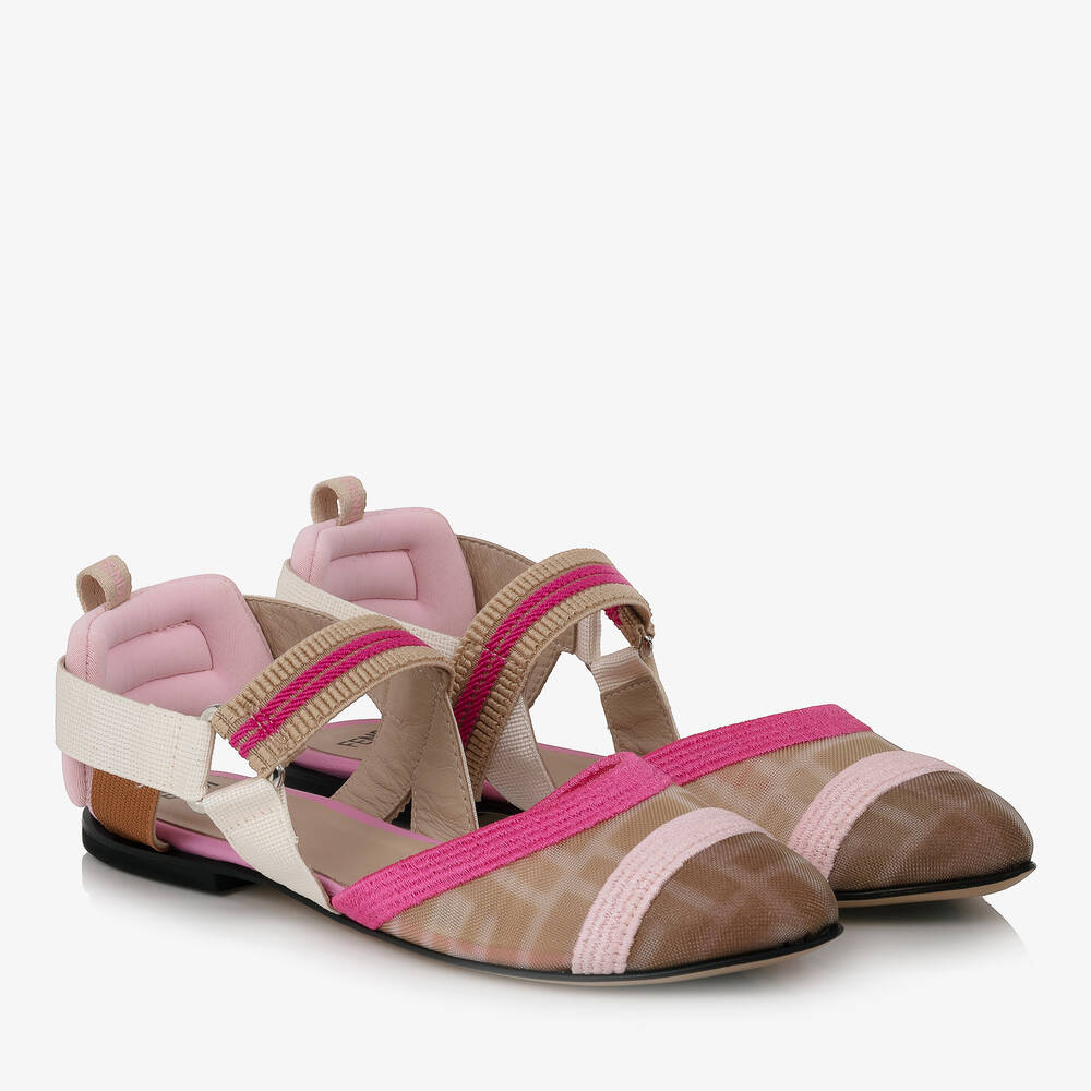 Fendi - Кремово-розовые туфли для девочек | Childrensalon