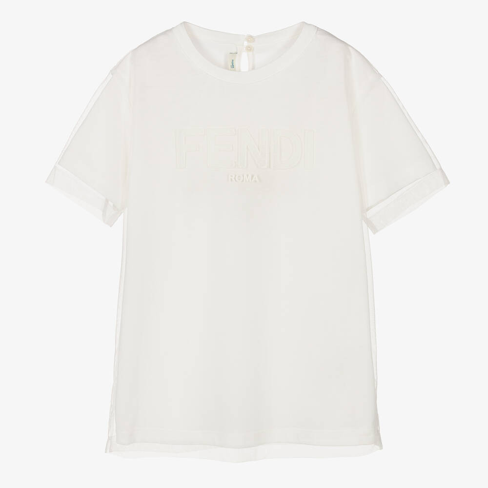 Fendi - Кремовая футболка с верхним слоем из тюля | Childrensalon