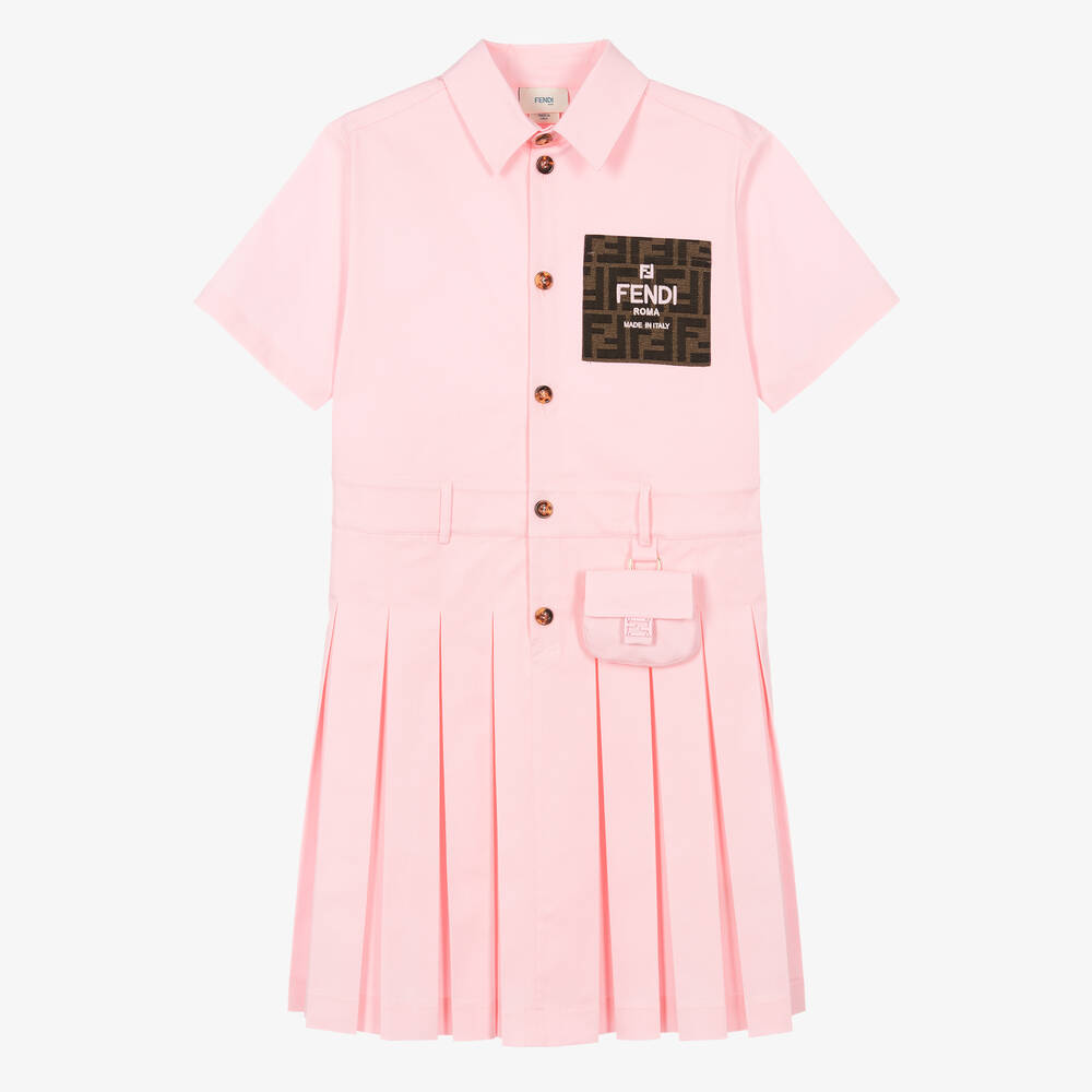 Fendi Teen Girls Pink Cotton Ff Baguette Dress