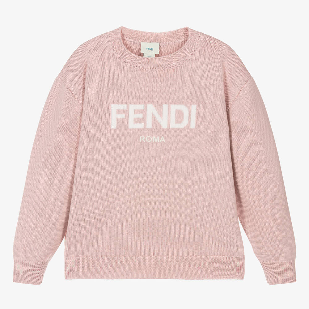 Fendi - Teen Girls Pink Knitted Wool Sweater | Childrensalon