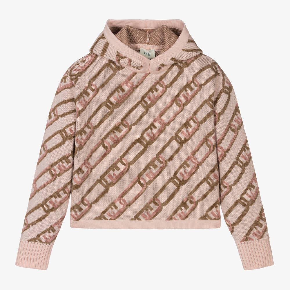 Fendi - Teen Girls Pink Wool Knitted Hoodie | Childrensalon
