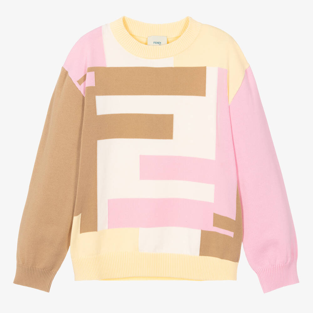 Fendi - Teen Girls Yellow Cotton FF Logo Sweater | Childrensalon
