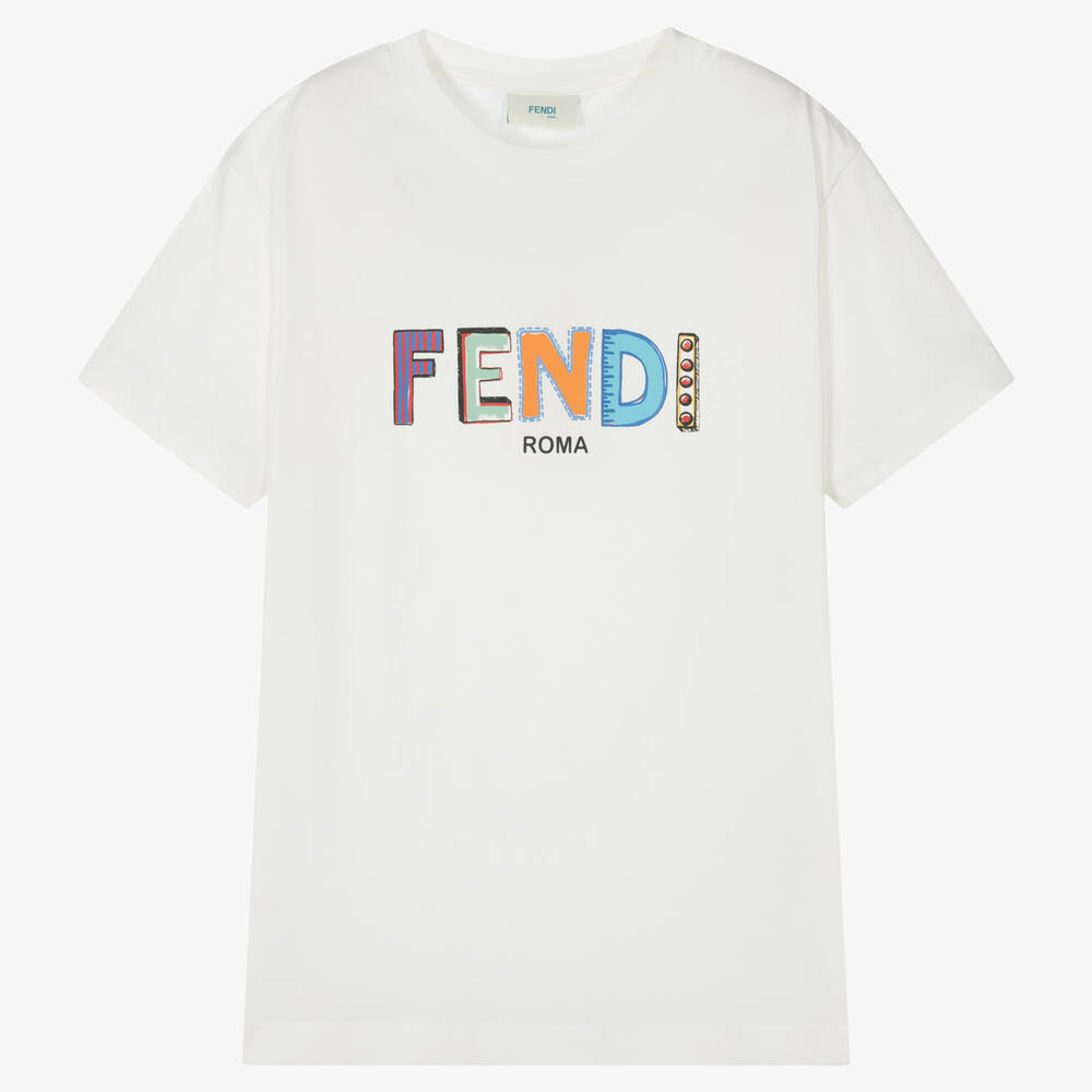 Fendi - Teen Ivory Cotton Logo T-Shirt | Childrensalon