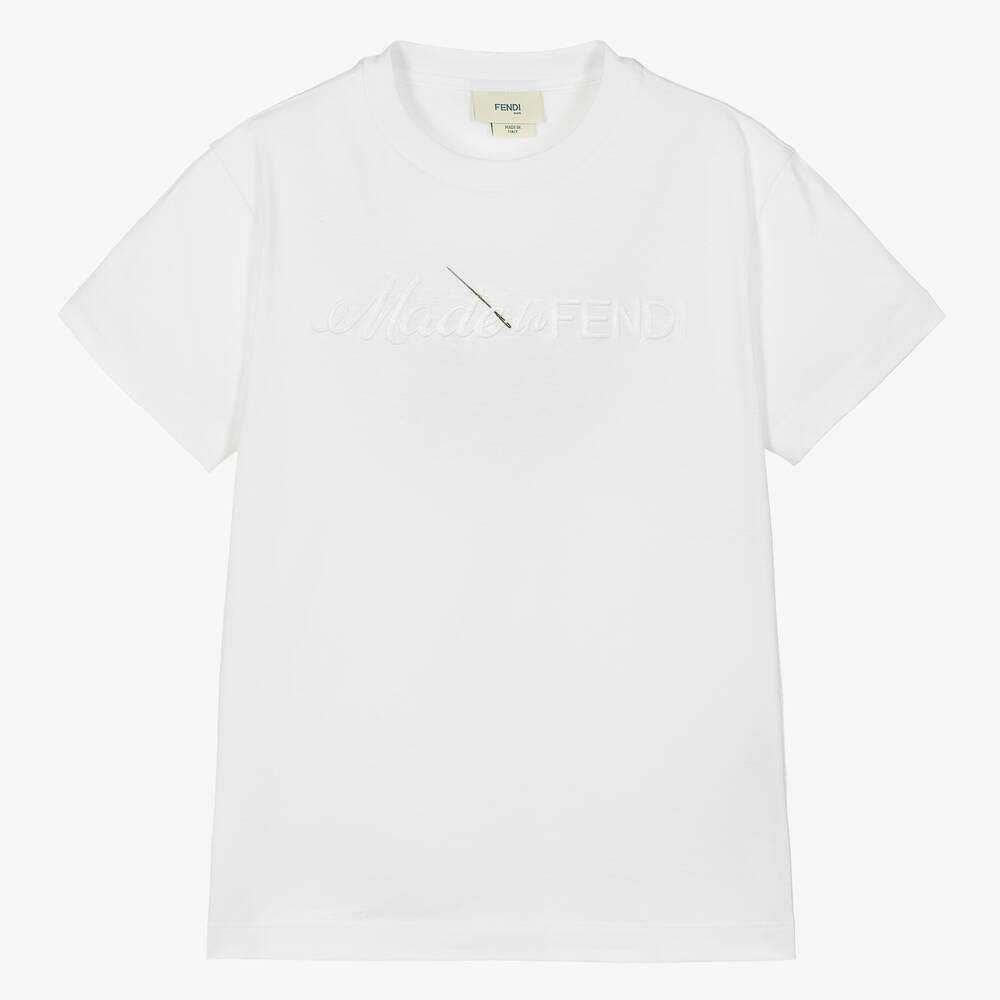 Fendi - Teen White Cotton Made in Fendi T-Shirt | Childrensalon
