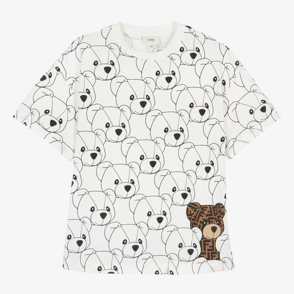 Fendi - Белая футболка с медвежатами FF для подростков | Childrensalon