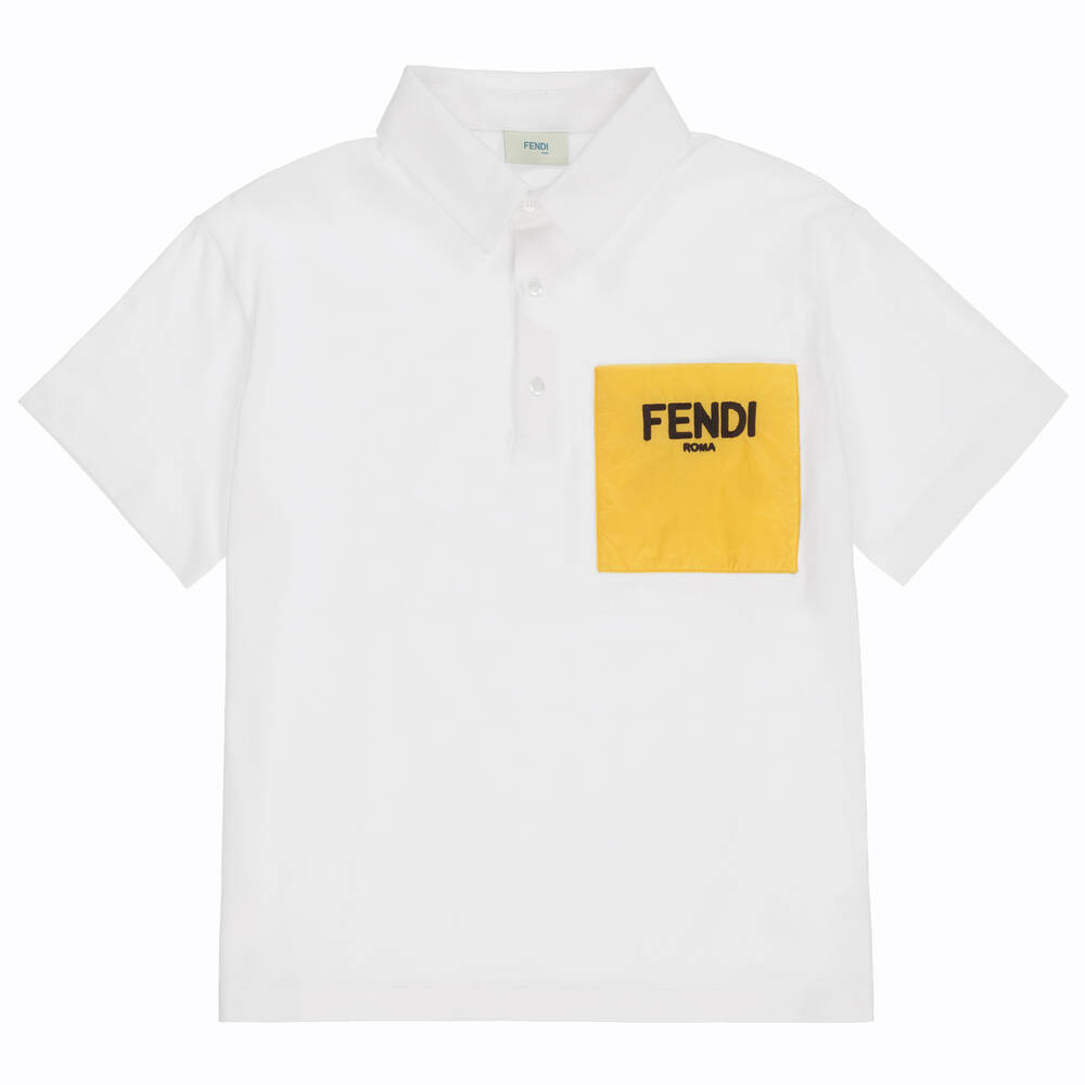 Fendi Boys Teen White Logo Polo Shirt