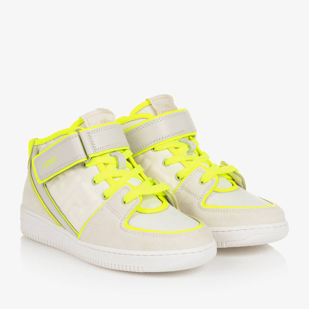 Fendi - Бело-желтые кожаные кроссовки | Childrensalon