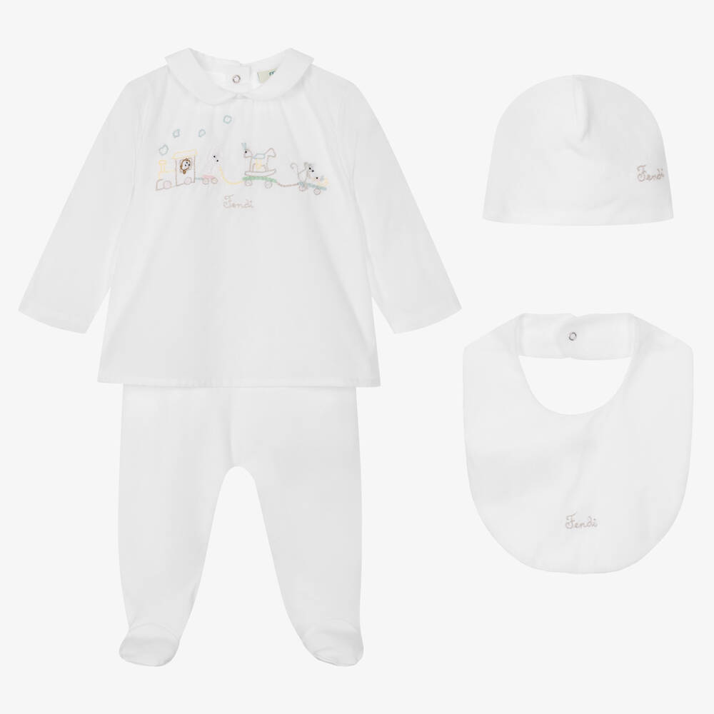Fendi White Cotton Babysuit Gift Set
