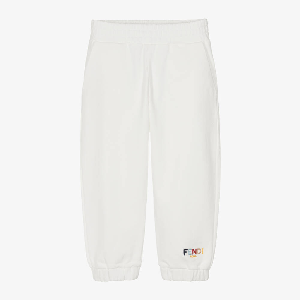 Fendi - White Cotton Embroidered Joggers | Childrensalon