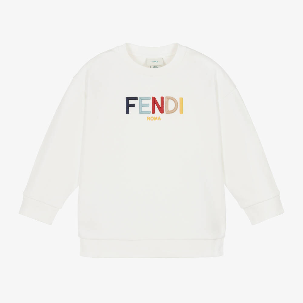 Fendi - White Cotton Embroidered Sweatshirt | Childrensalon